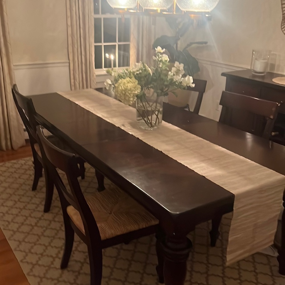 Pottery barn set. Comes with dinner table, 6 chairs, and china/ wine cabinet